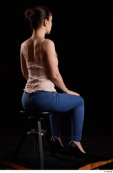 Whole Body Woman White Jeans Average Sitting Top Studio photo references